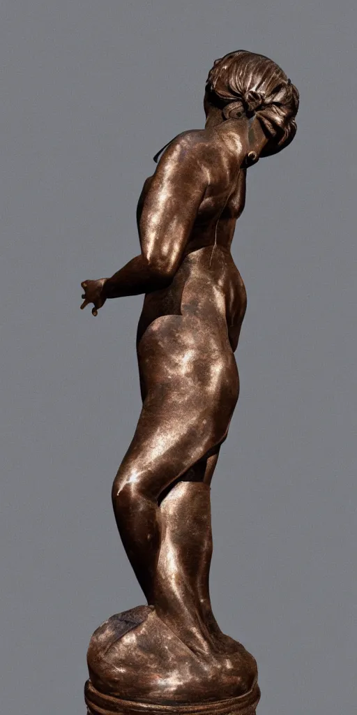 Prompt: detailed photo of old iron patina statue of most famous woman, full body portrait, various bending poses, photorealism, intricate detail, museum diffuse lighting