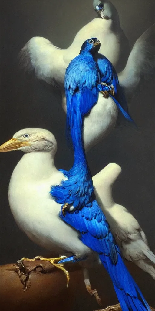 Image similar to highly detailed beautiful photography of birds, sharp focus, dramatic, dynamic, lighting, elegant, blue background, harmony, beauty, masterpiece, by roberto ferri