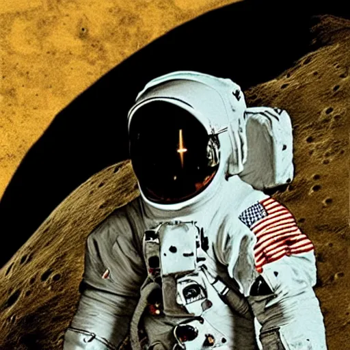 Image similar to Moon landing in the style of a roman portrait painting