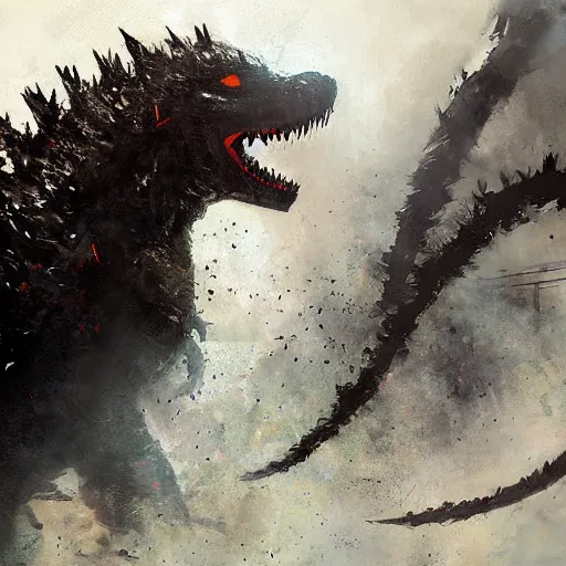 Image similar to heisei era godzilla painted by jeremy mann