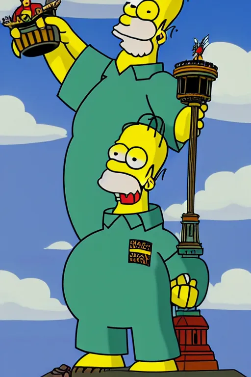 Prompt: homer simpson as the statue of liberty