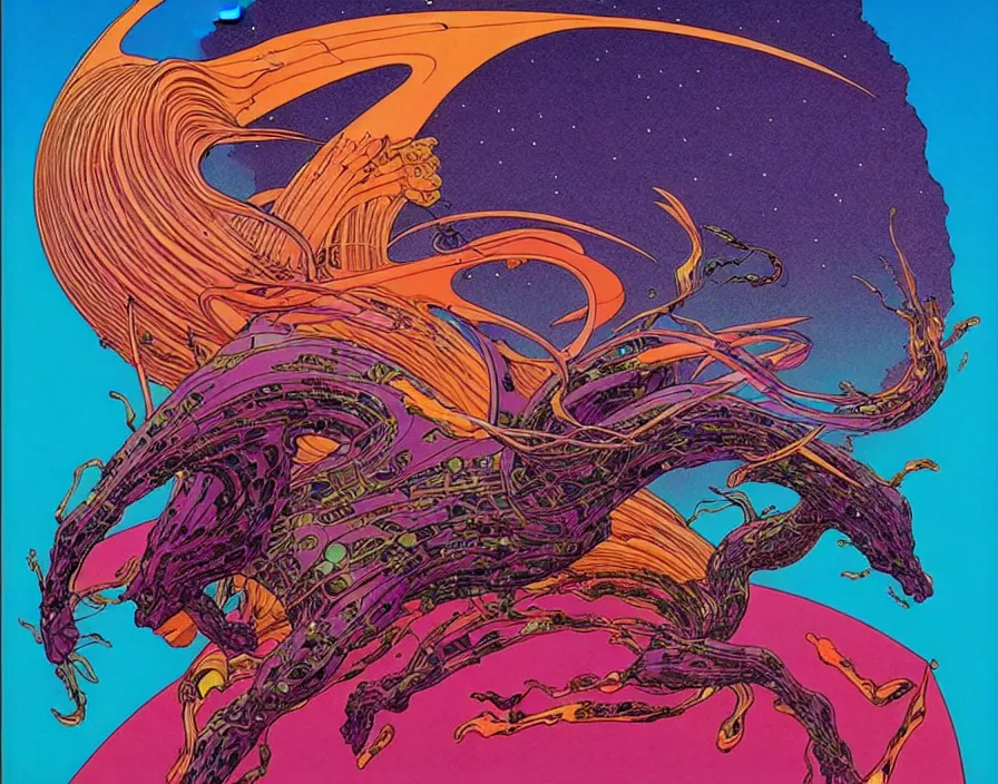 Image similar to ( ( ( ( the fury ) ) ) ) by mœbius!!!!!!!!!!!!!!!!!!!!!!!!!!!, overdetailed art, colorful, artistic record jacket design