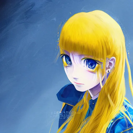 Image similar to a portrait of anime ukrainian blue and yellow girl, scared and crying, concept art, trending on artstation, highly detailed, intricate, sharp focus, digital art, 8 k