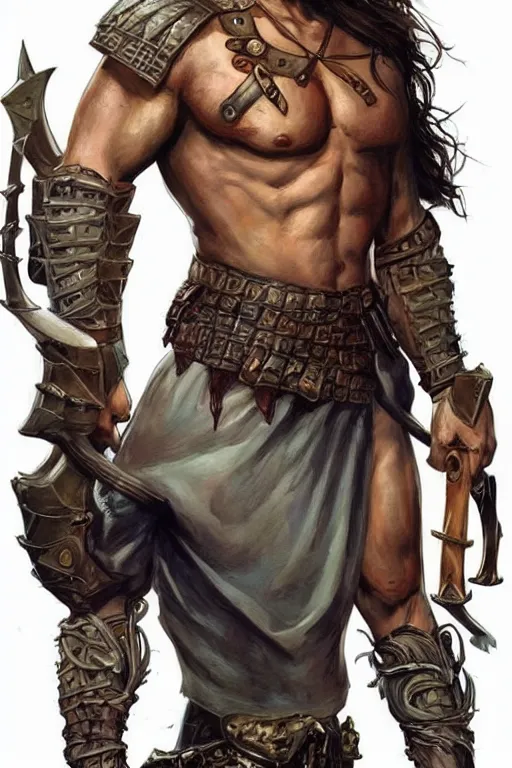 Image similar to portrait of attractive sam winchester as a rogue scotish warrior from the xii century, muscular body tattooed, d & d!, fantasy style, sharp focus!, ultra detailed, art by artgerm and peter andrew jones, wlop