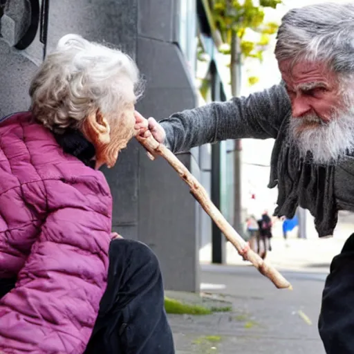 Image similar to homeless man attacking eldery lady with a stick in vancouver bc