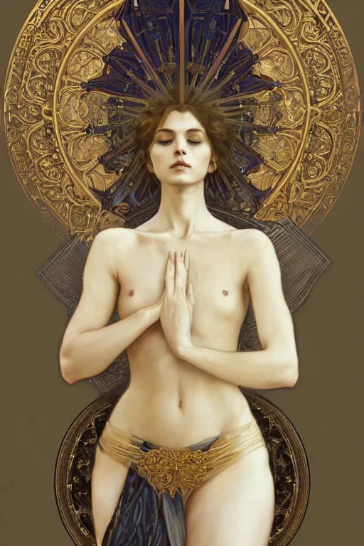 Prompt: a full body portrait of a beautiful ethereal delicate suzerain mage queen meditative sacral pose catholic stages of the cross, intricate, elegant, highly detailed, digital painting, artstation, concept art, smooth, sharp focus, illustration, art by krenz cushart and artem demura and alphonse mucha