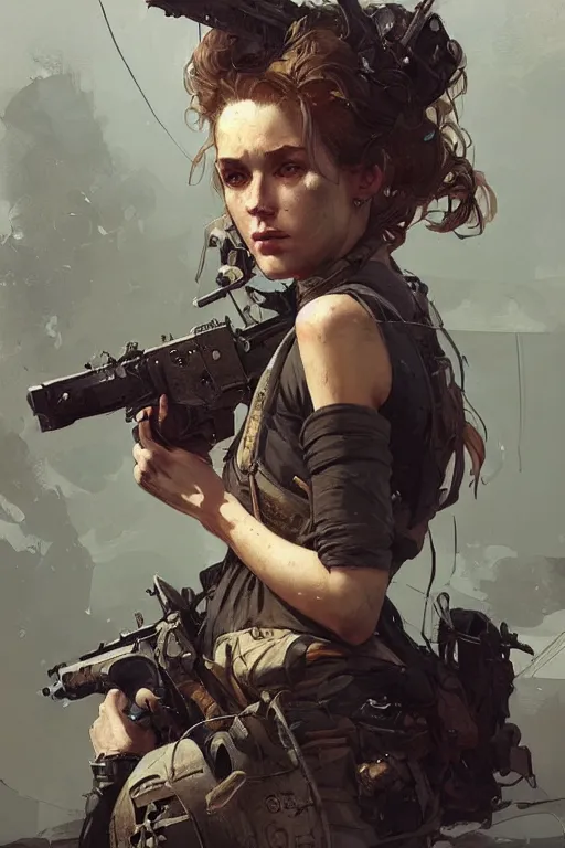 Image similar to A full portrait of a beautiful post apocalyptic commando, intricate, elegant, highly detailed, digital painting, artstation, concept art, smooth, sharp focus, illustration, art by Krenz Cushart and Artem Demura and alphonse mucha