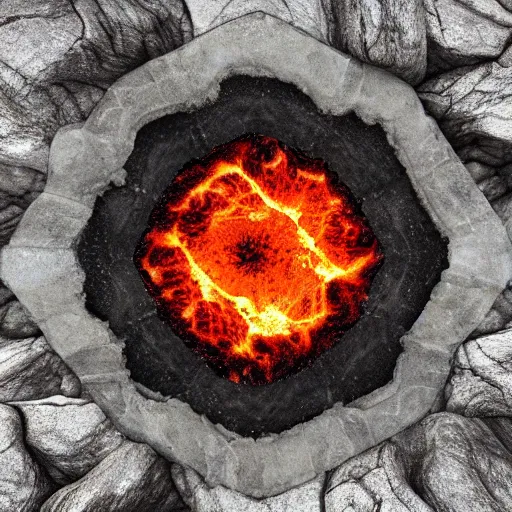 Prompt: An elemental firestone covered in liquid art. aflame. Lava. Crystal. Hexagon Shapes. Snail Shell. Melting. Intricate. Hyper Real. 4K. Octane Render. Empty Background. Black Background.