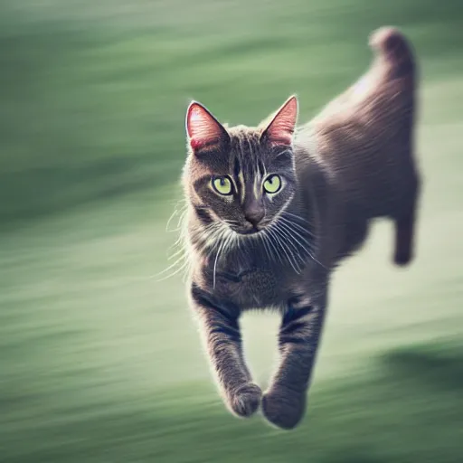 Image similar to photo of a fast blurry cat with motion blur, moving at the speed of light through outer space