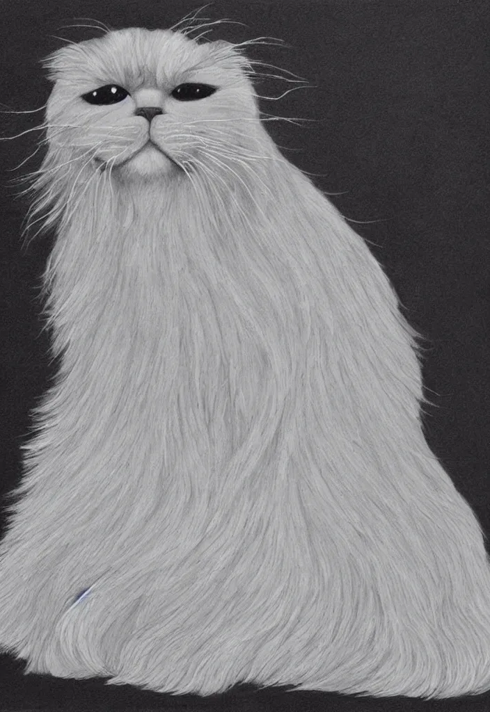 Prompt: longhair floof fluffy coiffed groom elegant gorgeously champion cute pretty scottish fold, radiant line art pen and ink and paint, grisaille dark monochrome with neon color airbrush spraypaint accents