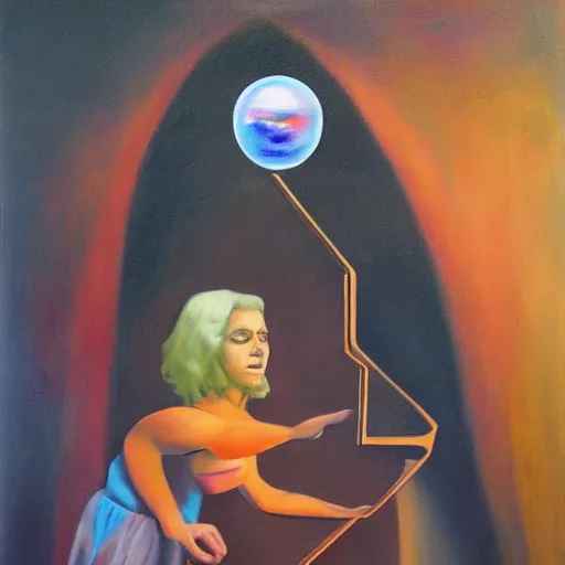 Image similar to selfie at the end of time, surrealist painting