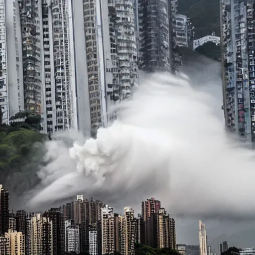 Image similar to a tornado ripping through the city of hong kong