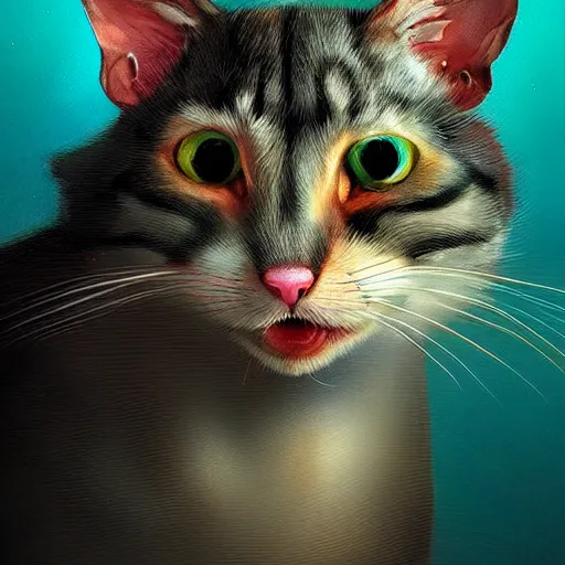 Prompt: hybrid of mouse and cat, half cat - half mouse, digital art, photo realistic, highly detailed, art by george stubbs, anton fadeev, james gurney