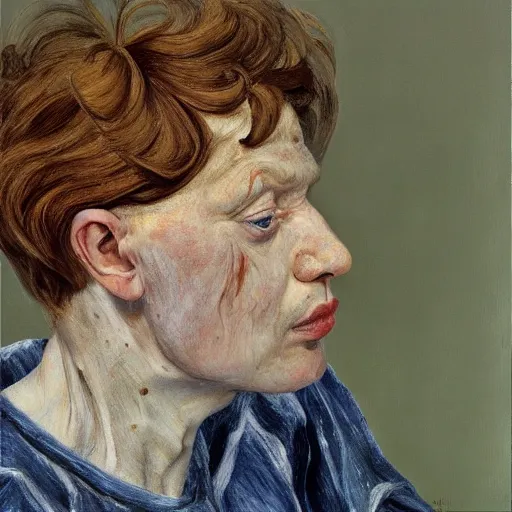 Image similar to high quality high detail painting by lucian freud, hd, ginger looking away