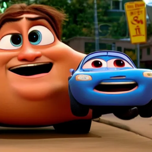 Prompt: danny devito as a car in pixar's cars 2