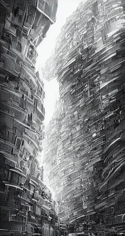 Image similar to huge futuristic building, illustration by nicolas delort, detailed, sharp, 8 k