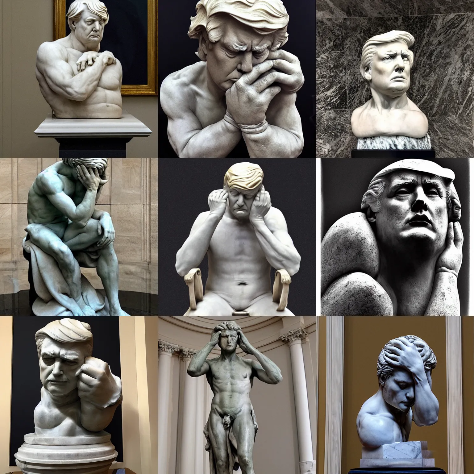 Prompt: Donald Trump, marble statue, facepalm, by Michelangelo