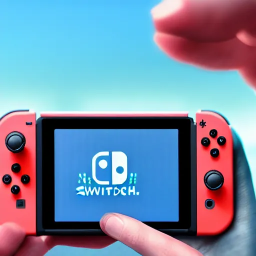 Prompt: hand holding nintendo switch with heart icon on screen with minecraft background