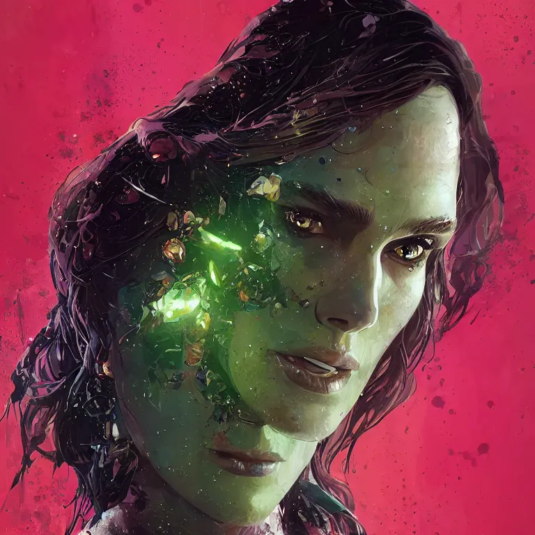 Image similar to Keira Knightley as Gamora (Guardians of the Galaxy) by Karol Bak, Sandra Chevrier, beeple, Pi-Slices and Kidmograph, beautiful digital illustration