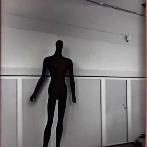 Prompt: Shakey VHS found footage of a mannequin in the backrooms. Liminal. grainy.