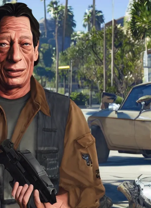 Prompt: jim varney as gta 5 cover art, no - text no - logo