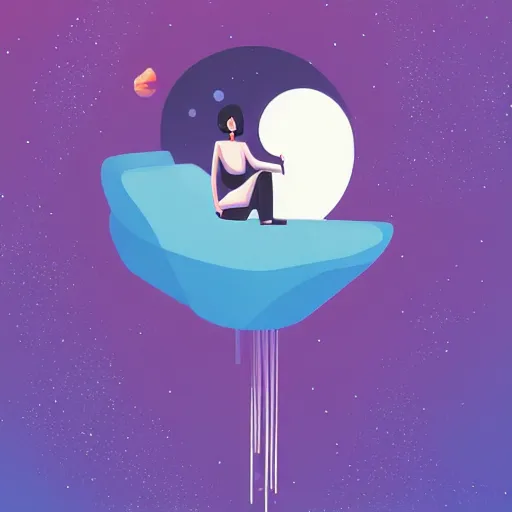 Prompt: a woman floating in space by kidmograph and minna sundberg and james gilleard