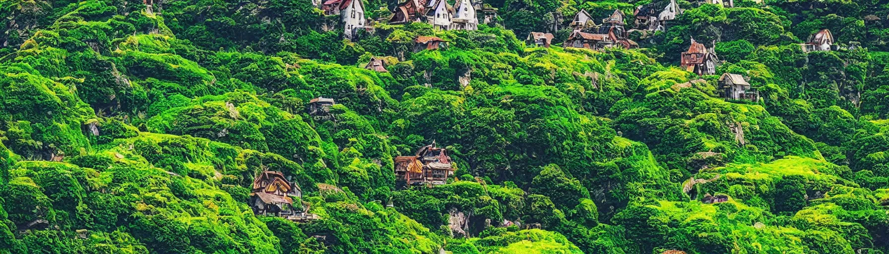 Prompt: vertical panorama of the shire in the style of studio ghibli