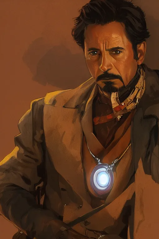 Image similar to iron man as a character in a scene from red dead redemption, artstation, concept art, smooth, sharp focus, illustration, art by and greg rutkowski and alphonse mucha