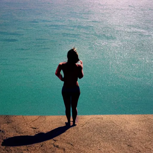 Image similar to hi resolution of woman's back as she faces the ocean