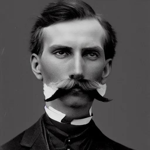 Image similar to A photograph portrait of Jerma985 with a mustache in the late 1800s, taken in the late 1800s, 1870s, grainy, taken on a Field View Camera, realistic, hyperrealistic, very realistic, highly detailed, very detailed, extremely detailed, detailed, digital art, trending on artstation