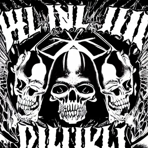 Prompt: hell nation, punk album art, black and white