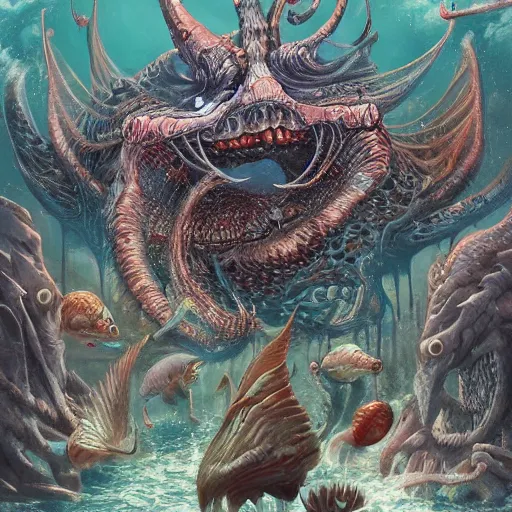 Prompt: creatures of the deep unknown, realistic, hyper detailed, illustration, trending on artstation