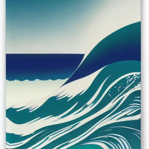 Prompt: a perspective view of waves crashing on the shore, by eyvind earle