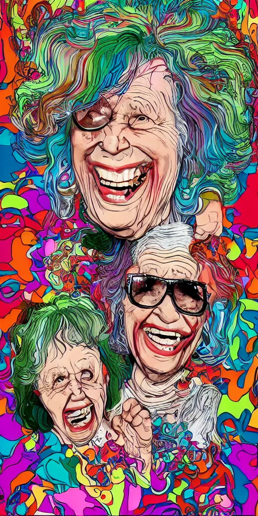 Image similar to laughing grandmas on acid in the house