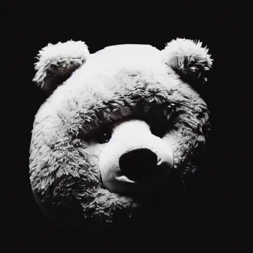 Prompt: a ( ( ( ( ( ( ( ( ( chiaroscuro lighting portrait ) ) ) ) ) ) ) ) ) ) of kanye west dressed as teddy bear mascot, black background, portrait by julia margaret cameron, shallow depth of field, 8 0 mm, f 1. 8