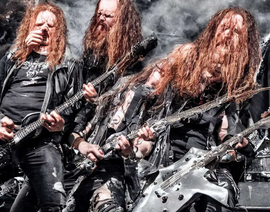 Prompt: photo of heavy metal listner having face melted off by heavy metal music