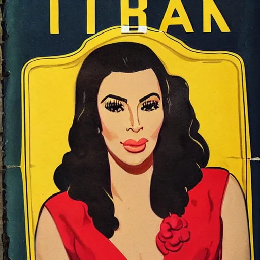 Image similar to “Kim Kardashian portrait, color vintage magazine illustration 1950”