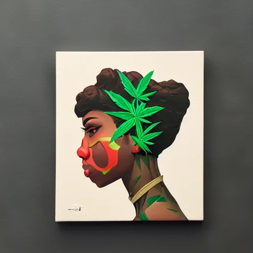 Prompt: profile picture for the city girls, marijuana organic painting, marijuana, matte, hiphop, hard edges, energetic, 3 d shapes, asymmetrical, smoke, green, highly detailed, by sachin teng