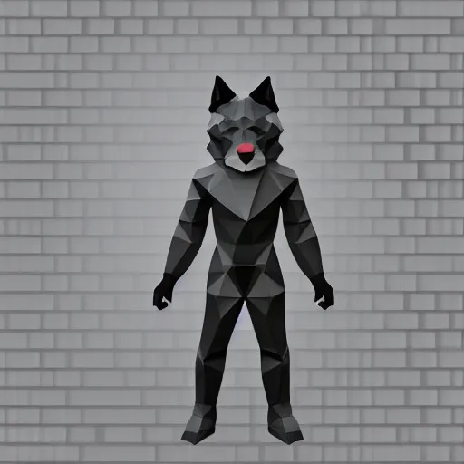 Prompt: Playstation 1 PS1 low poly graphics portrait of furry anthro anthropomorphic wolf head animal person fursona wearing clothes in a futuristic foggy low-poly city alleway