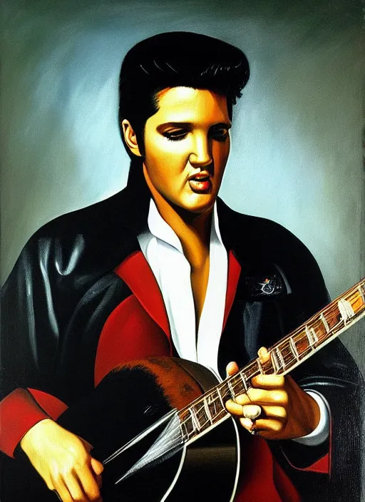 Prompt: oil painting of elvis presley by caravaggio
