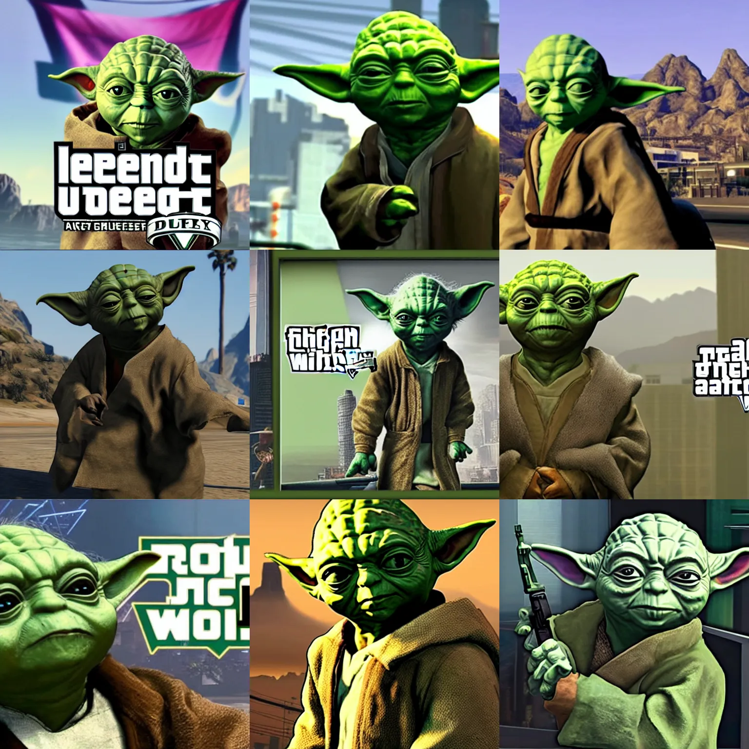 Prompt: yoda in gta v, promotional poster