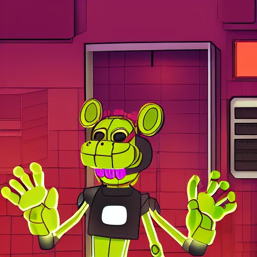 Image similar to a broken animatronic in a part of service room fnaf style digital art