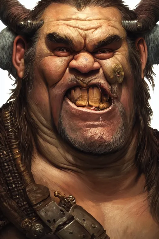 Image similar to upper body portrait of a heavily armoured hulking herculean chiseled john candy as a fantasy barbarian pirate orc ork, sunrays, cinematic lighting, photorealistic, octane render, 8 k, depth of field, 3 d, art by artgerm and greg rutkowski and alphonse mucha and uang guangjian and gil elvgren and sachin ten