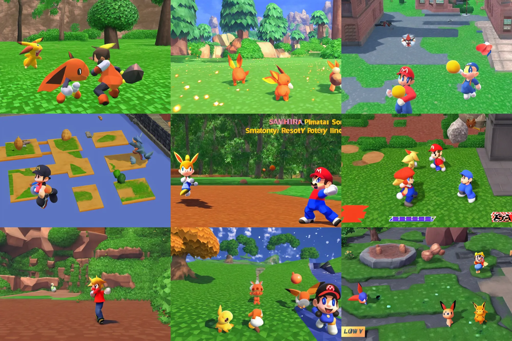 Prompt: (nintendo 64) ps1 sony playstation 1 resolution screenshot resident eevee ((smash brothers)) pokemon crossing final fantasy (smash) low poly