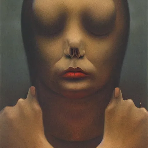 Image similar to wealthy woman by Zdzisław Beksiński, oil on canvas