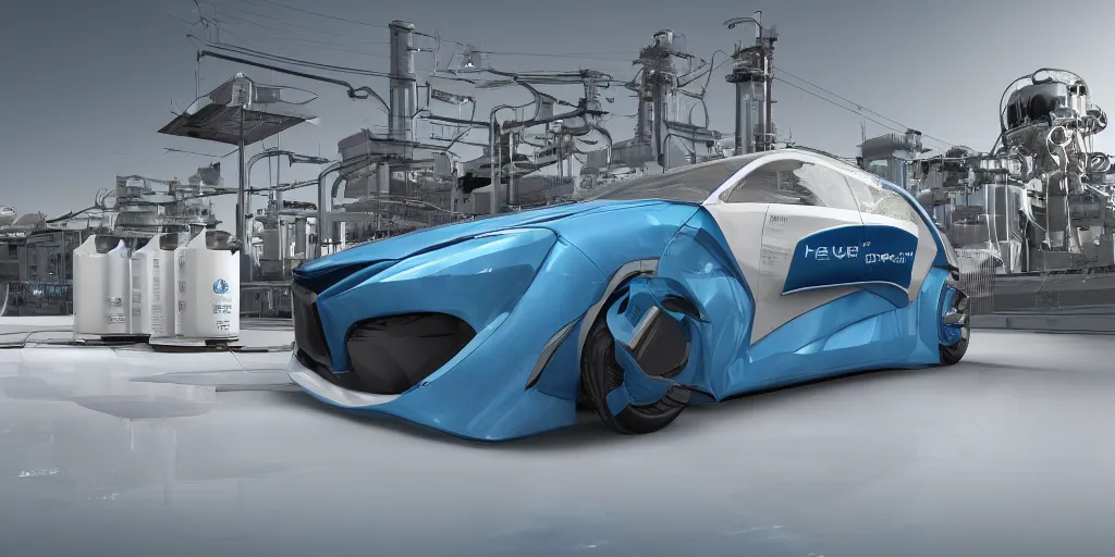 Image similar to hydrogen fuel cell vehicle, wide angle, intricate details, octane rendering.