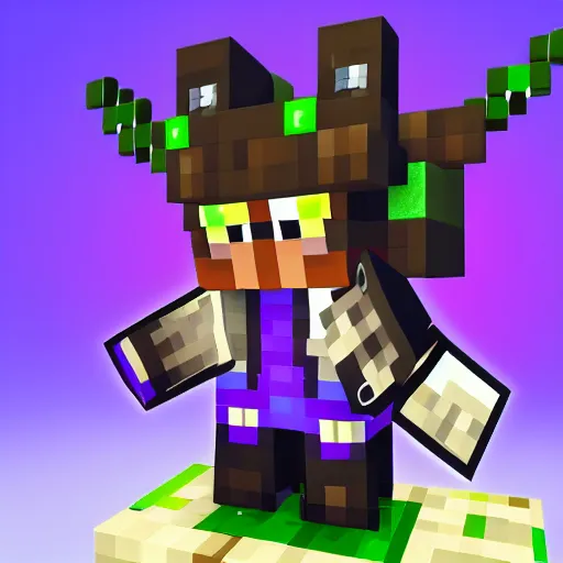 Image similar to black knight with horns, shooting beam of flowers from chest, minecraft style