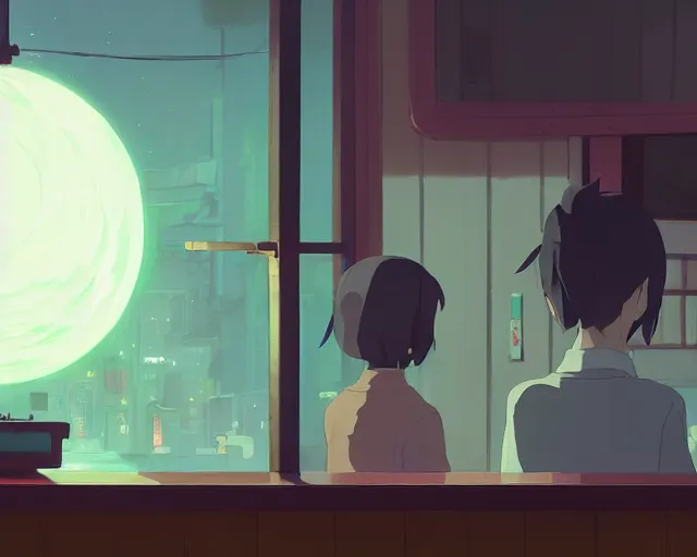 Prompt: seen through a window, tokyo bar, detailed, cory loftis, james gilleard, atey ghailan, makoto shinkai, goro fujita, studio ghibli, rim light, exquisite lighting, clear focus, very coherent, plain background, soft painting