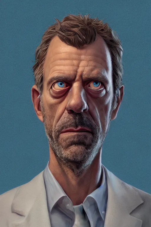 Prompt: cinematic portrait of Dr House. Centered, uncut, unzoom, symmetry. character illustration. Surreal render, ultra realistic, zenith view. Polished. Inspired by patricio clarey, heidi taillefer scifi painter glenn brown. Extremely ornated. artstation, cgsociety, unreal engine, ray tracing, detailed illustration, hd, 4k, digital art, overdetailed art. Dslr, tiltshift, dof. 64megapixel. complementing colors. Trending on artstation, deviantart,