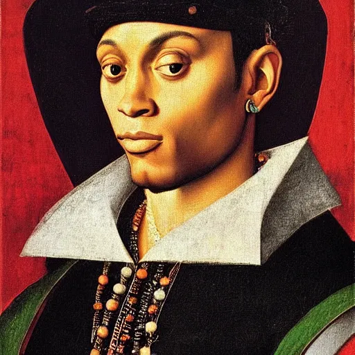 Image similar to a renaissance portrait painting of soulja boy by giovanni bellini